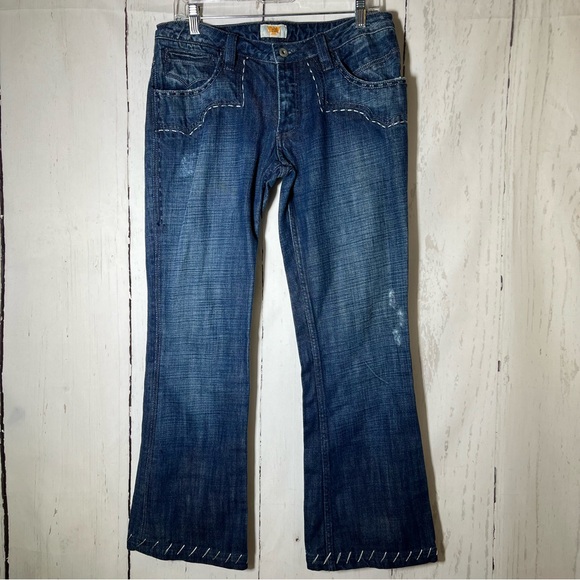 Antik Denim Embroidered Distressed Bootcut Jeans Size 31 - Picture 2 of 16